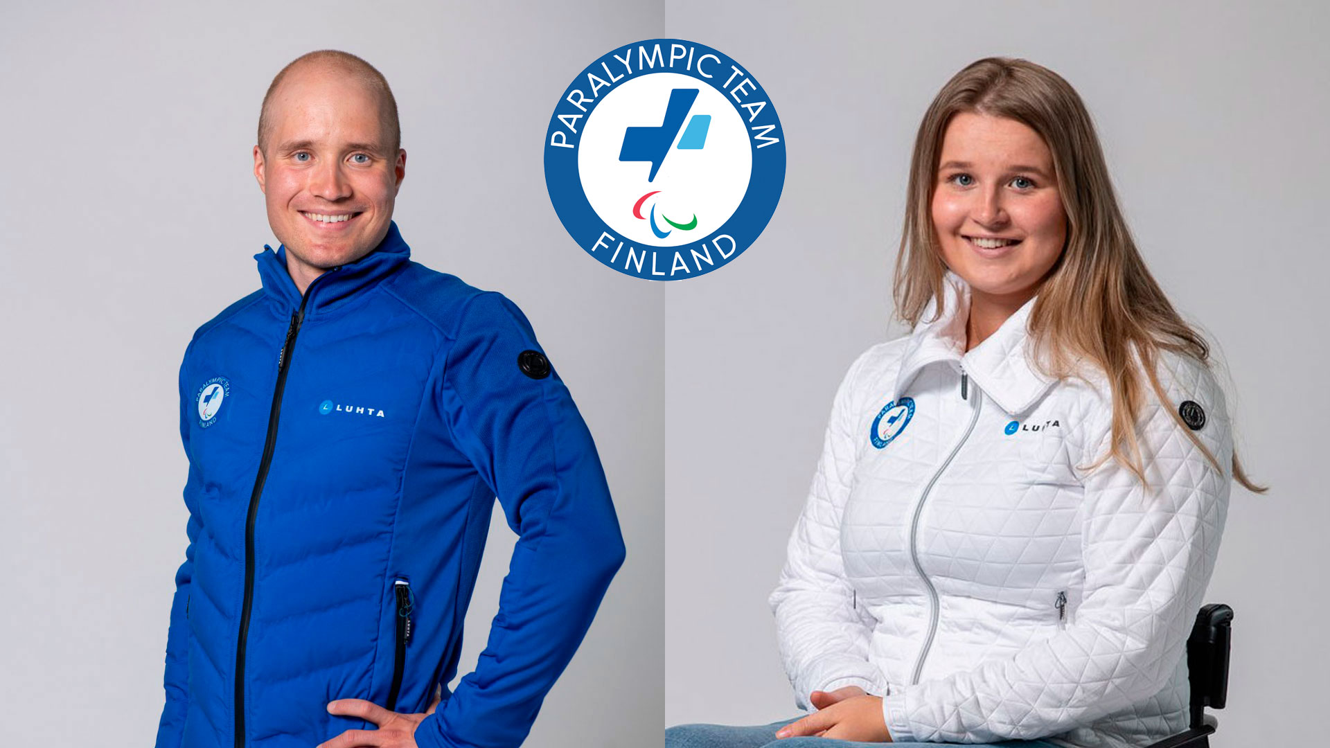 Inkki Inola ja Nette Kiviranta kuvakollaasissa. Heidän keskellään paralympiajoukkueen logo.
